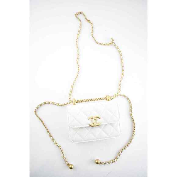 Chanel 21A White Mini Flap Coin Purse With Chain Handle Shoulder Crossbody Bag - Picture 7 of 12